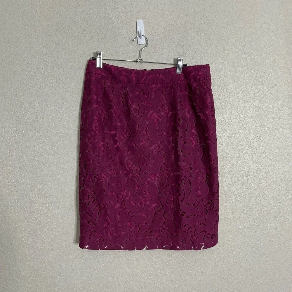 CAbi Purple Lace Knee Length Career Pencil Skirt 6